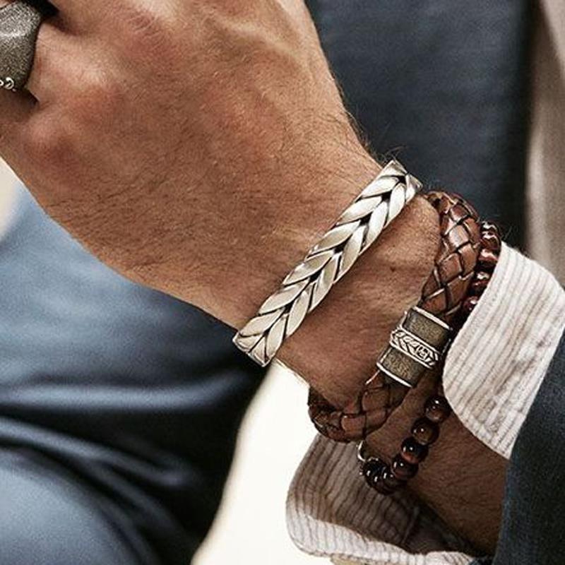 Braided Leather Bracelet with Tiger Eye Charm