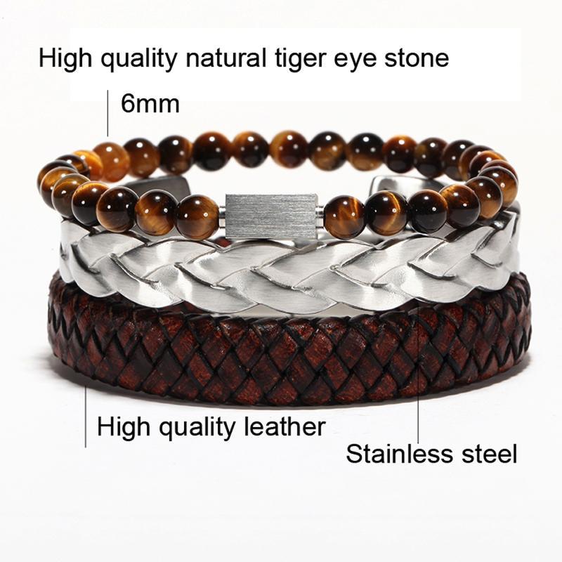 Braided Leather Bracelet with Tiger Eye Charm