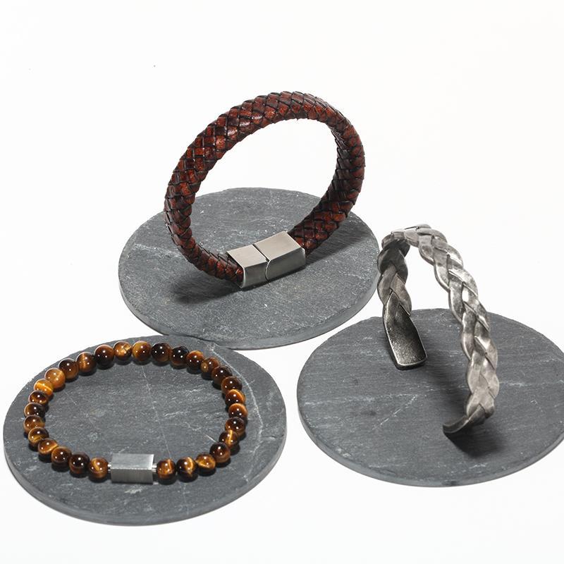 Braided Leather Bracelet with Tiger Eye Charm