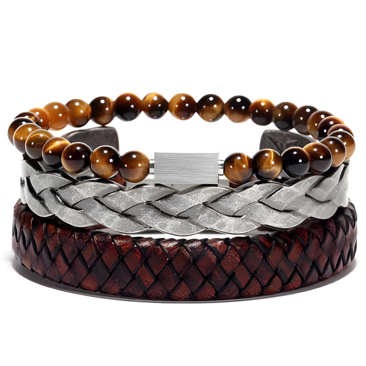 Braided Leather Bracelet with Tiger Eye Charm