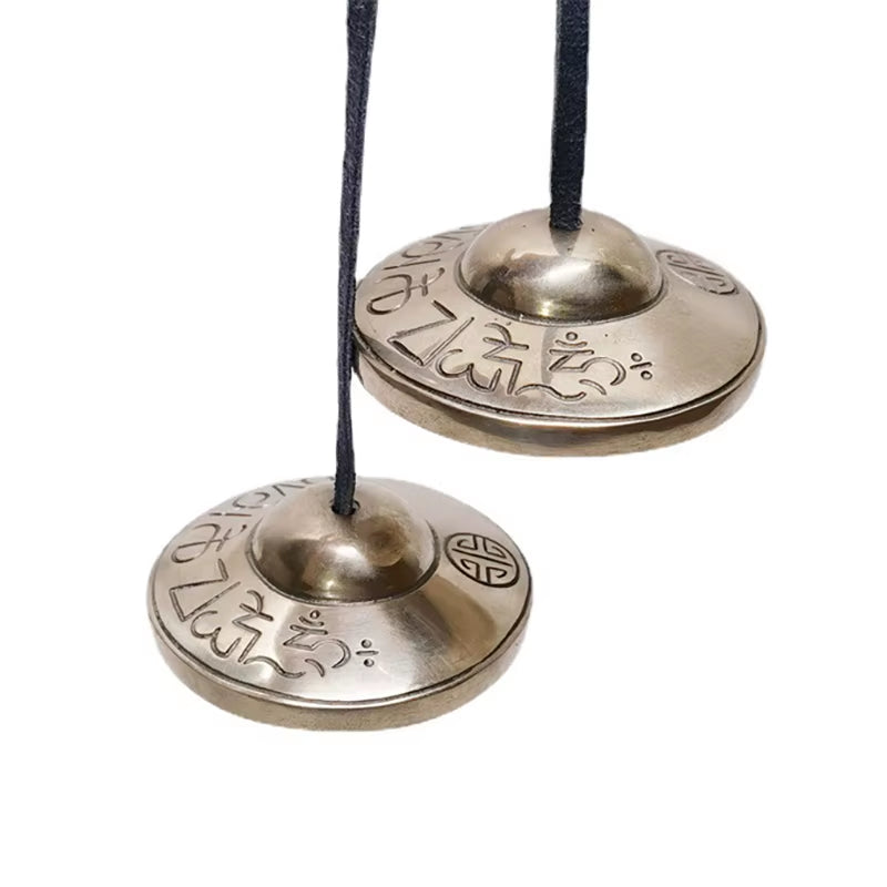 Brass Buddha Hand Cymbals with Engraved Symbols for Yoga Meditation