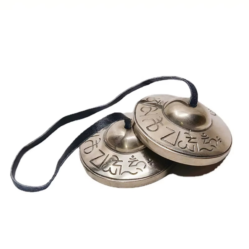 Brass Buddha Hand Cymbals with etched designs for Yoga and Tibetan meditation