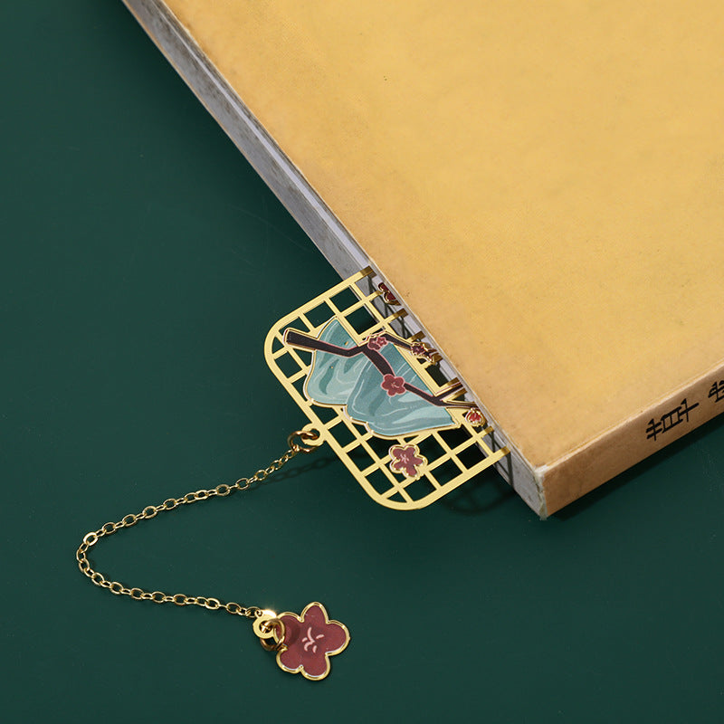 Brass Hollow Bookmark with Elk, Koi Fish, Crane & Fox