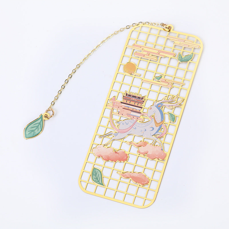 Brass Hollow Bookmark with Elk, Koi Fish, Crane & Fox