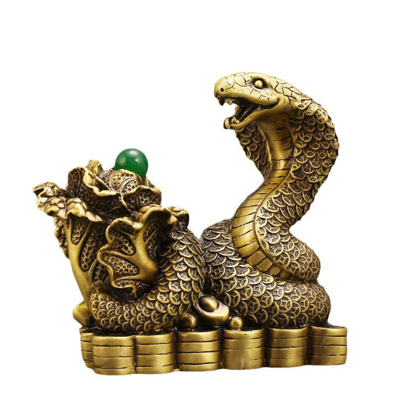 Brass Snake Figurine 19cm Animal Totem for Spiritual Blessings