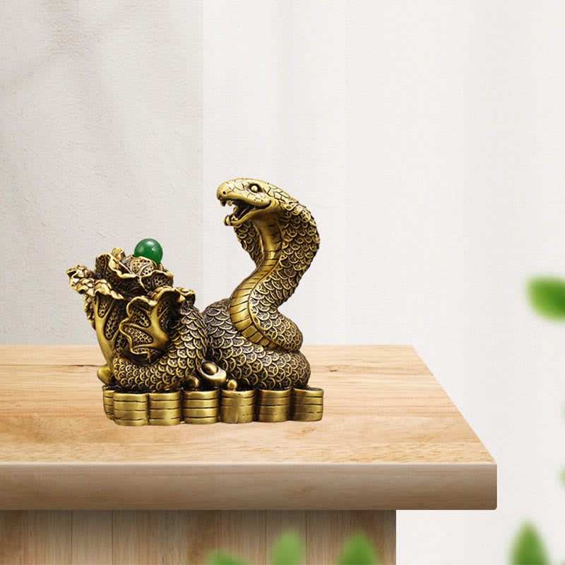 Brass Snake Figurine 19cm Animal Totem for Spiritual Blessings