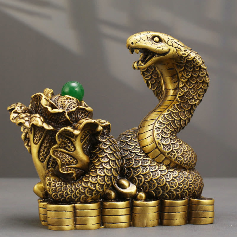 Brass Snake Figurine 19cm Animal Totem for Spiritual Blessings