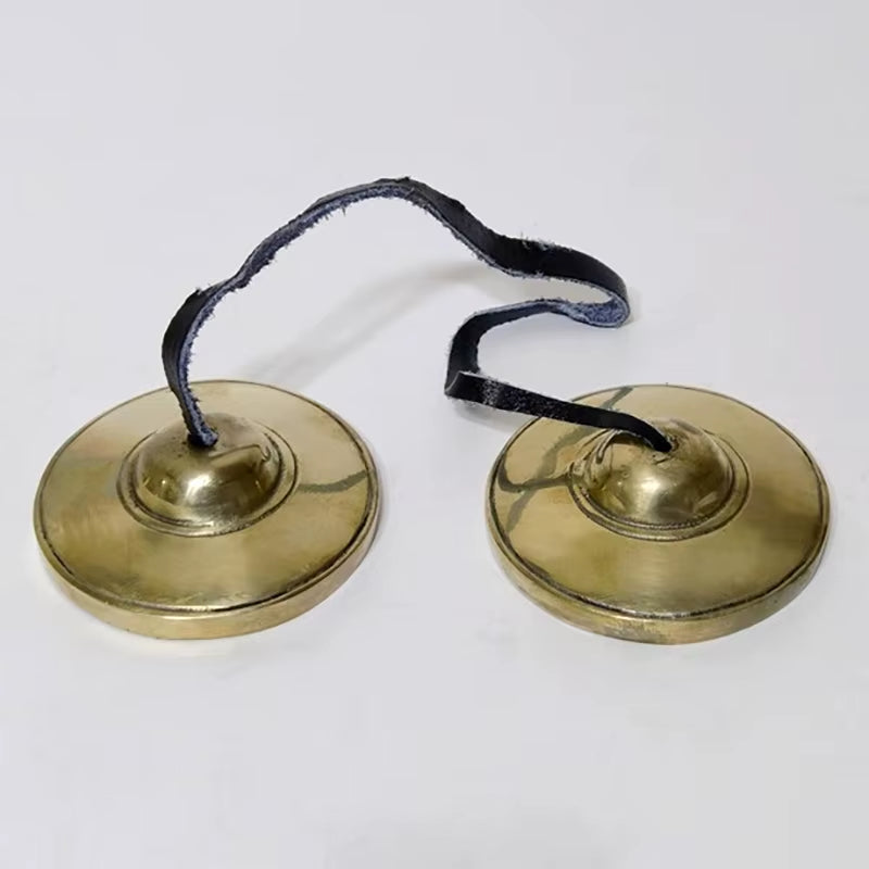 Brass Tingsha Buddha Hand Cymbals for meditation with black cord connection