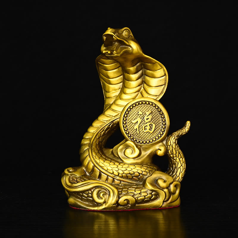 Brass Year of the Snake Fu Character Statue 14x9x19cm