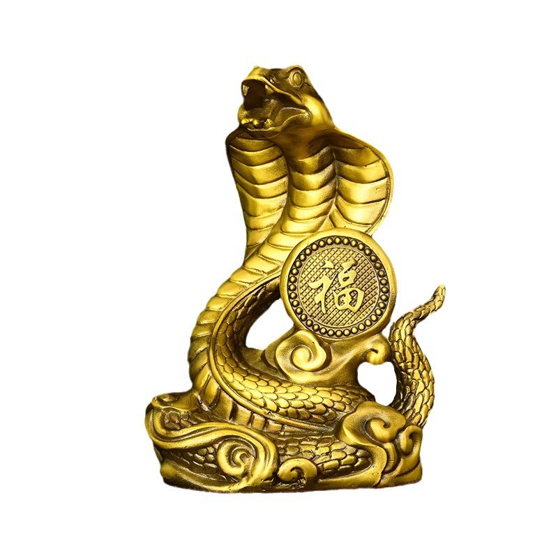 Brass Year of the Snake Fu Character Statue 14x9x19cm