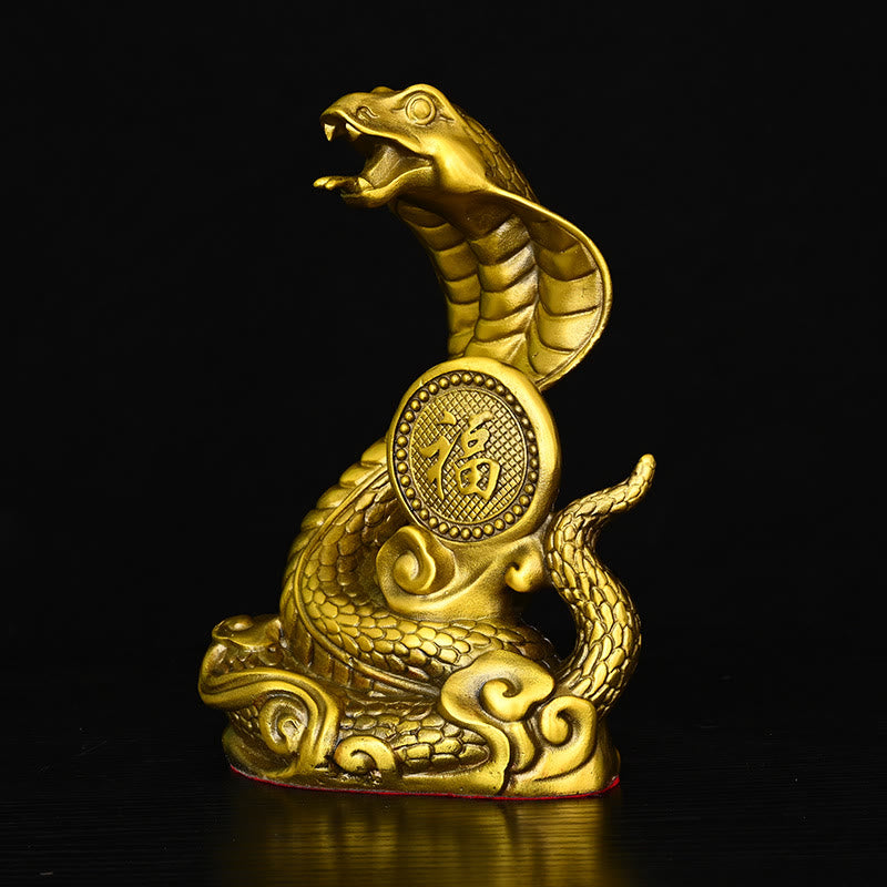 Brass Year of the Snake Fu Character Statue 14x9x19cm