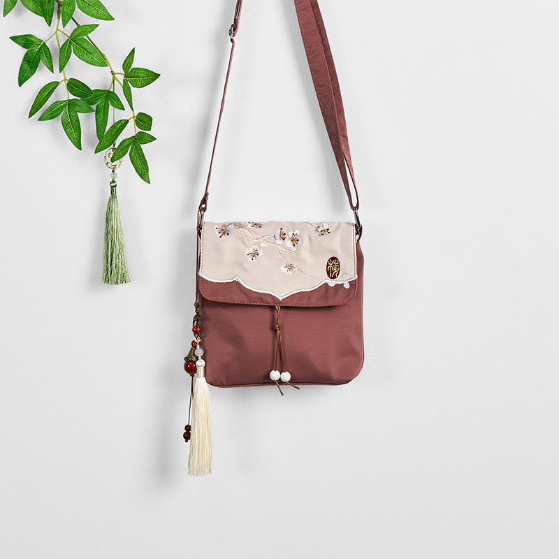 Brown Plum Blossom Cotton Linen Yoga Bag