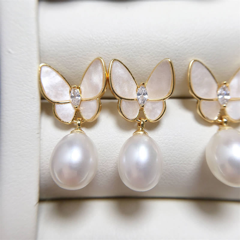Butterfly Pearl Stud Earrings with 925 Silver Posts for Optimism