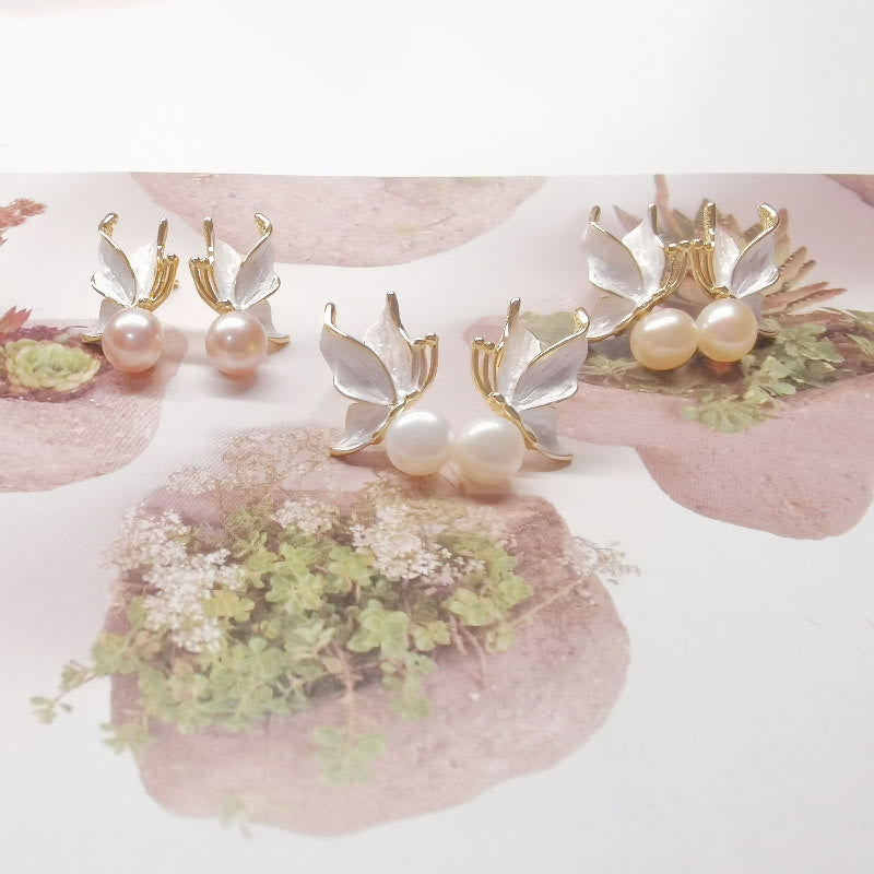 Butterfly Wisdom Pearl Stud Earrings with 925 Silver Posts