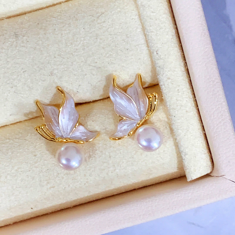 Butterfly Wisdom Pearl Stud Earrings with 925 Silver Posts