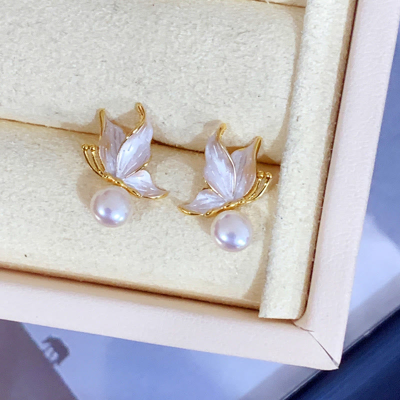 Butterfly Wisdom Pearl Stud Earrings with 925 Silver Posts