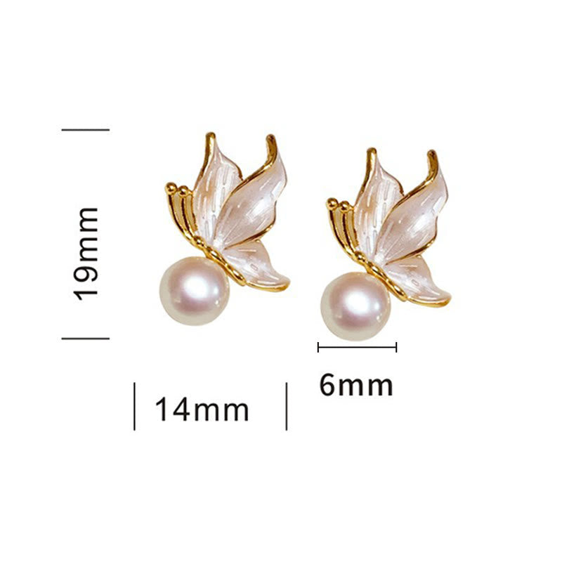 Butterfly Wisdom Pearl Stud Earrings with 925 Silver Posts