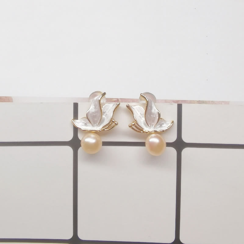 Butterfly Wisdom Pearl Stud Earrings with 925 Silver Posts