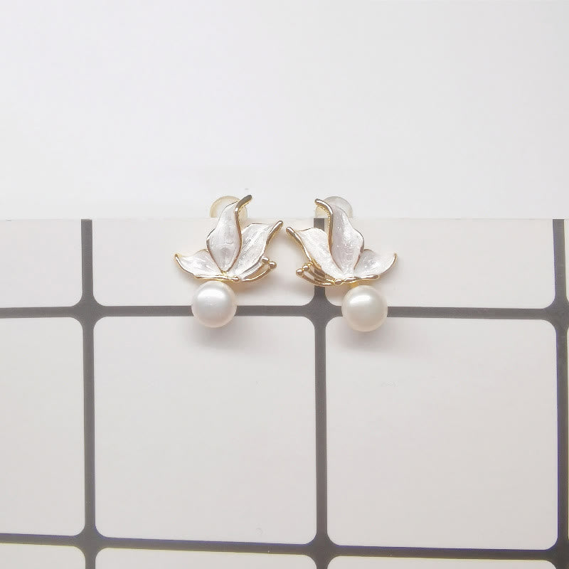 Butterfly Wisdom Pearl Stud Earrings with 925 Silver Posts