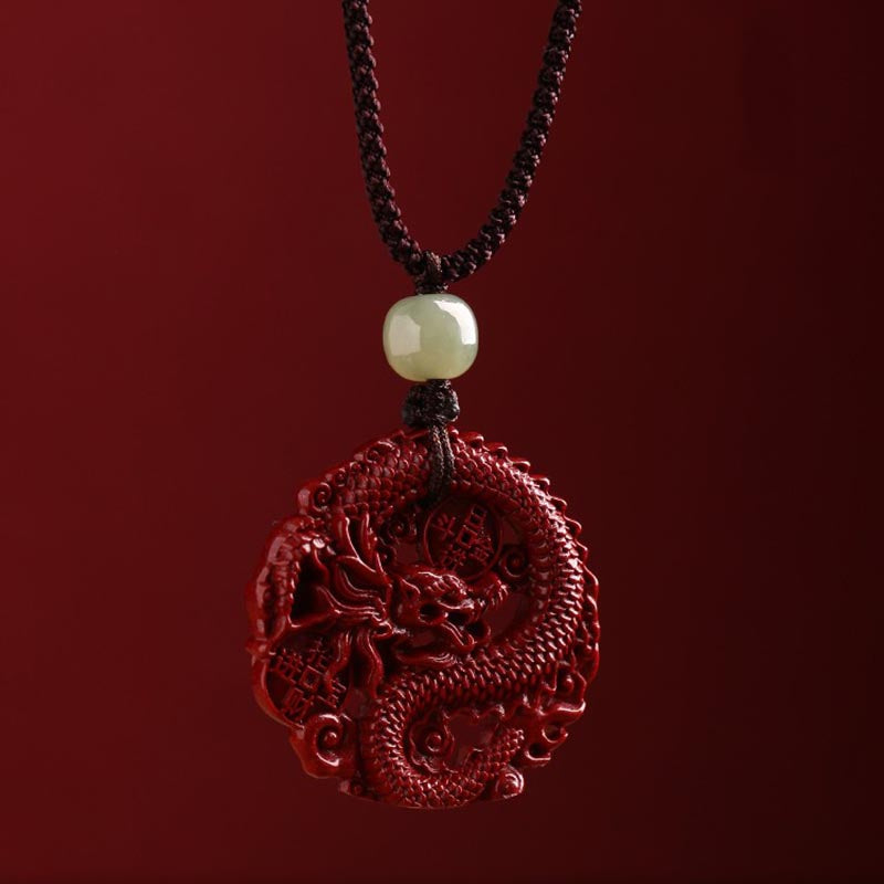 Year Of The Dragon Cinnabar Hetian Jade Necklace Pendant