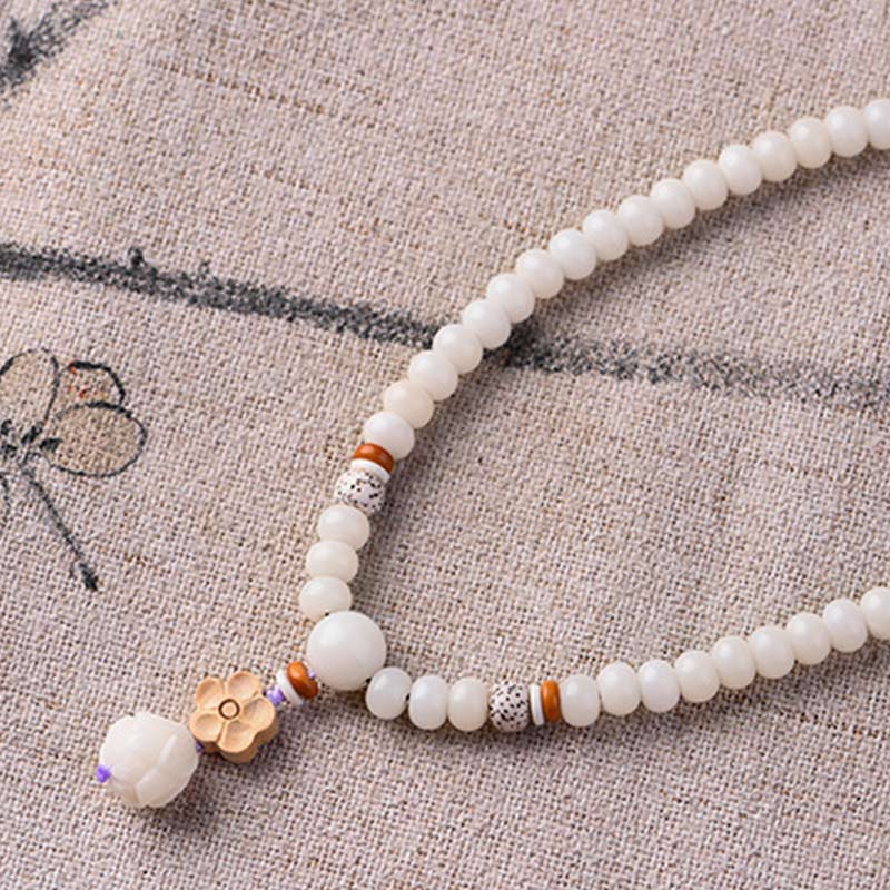 Unisex Lotus Bracelet with White Jade, Bodhi Seed & Blessings