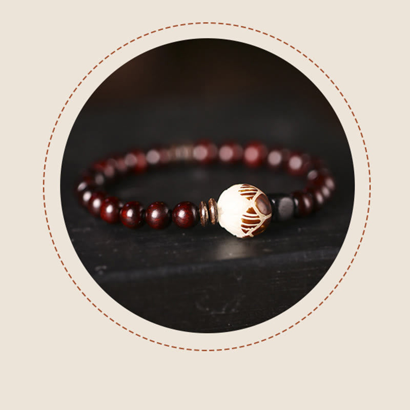 Small Leaf Red Sandalwood Lotus Protection Bracelet 6mm