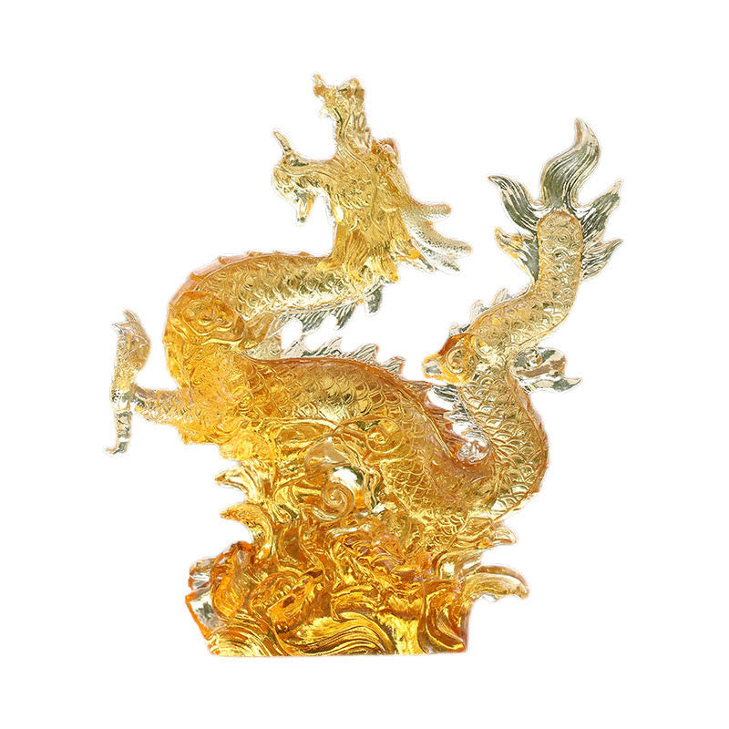 Yellow Dragon Liuli Crystal Spiritual Animal Figurine 8"