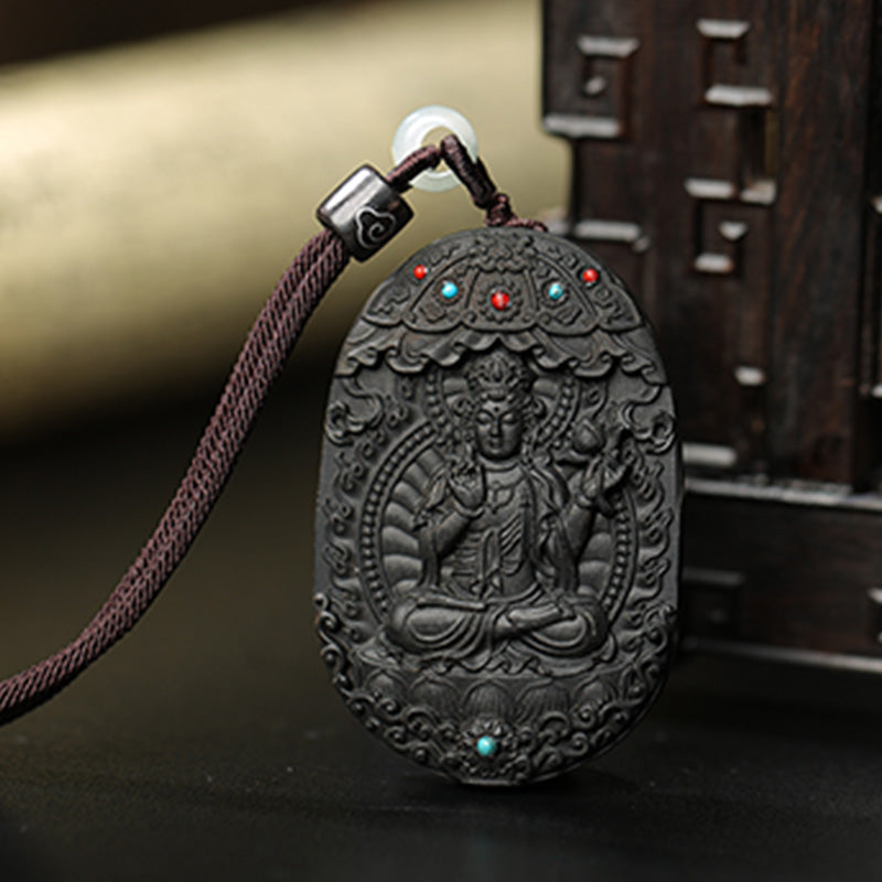 Chinese Zodiac Agarwood Necklace with Om Mani Padme Hum Pendant