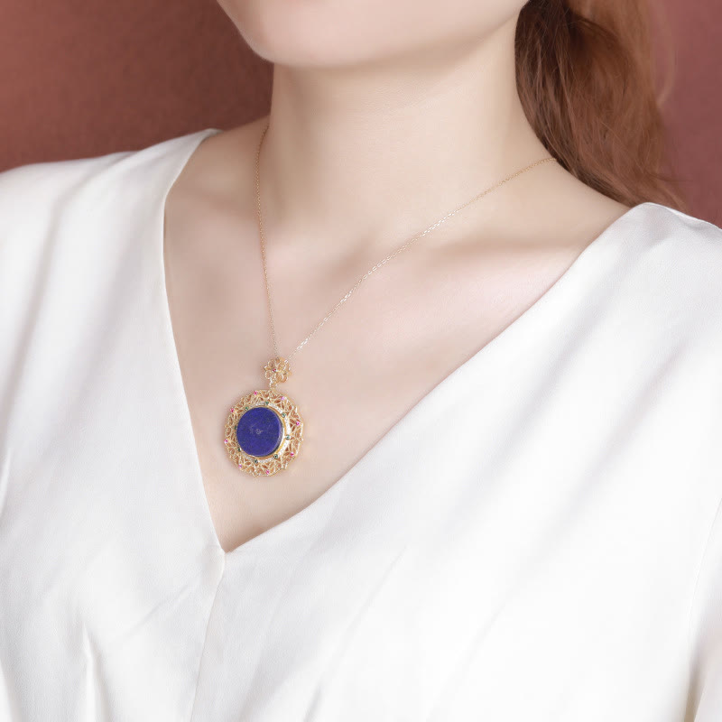 925 Sterling Silver Gold Plated Lazurite Spiritual Necklace Pendant