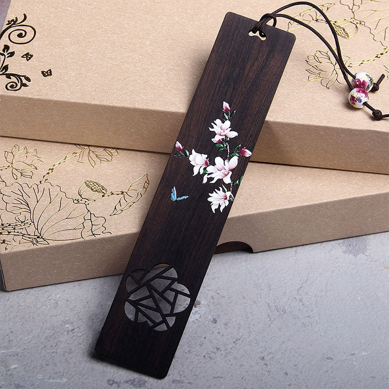 Ebony Wood Butterfly Flower Bookmark for Zen Décor