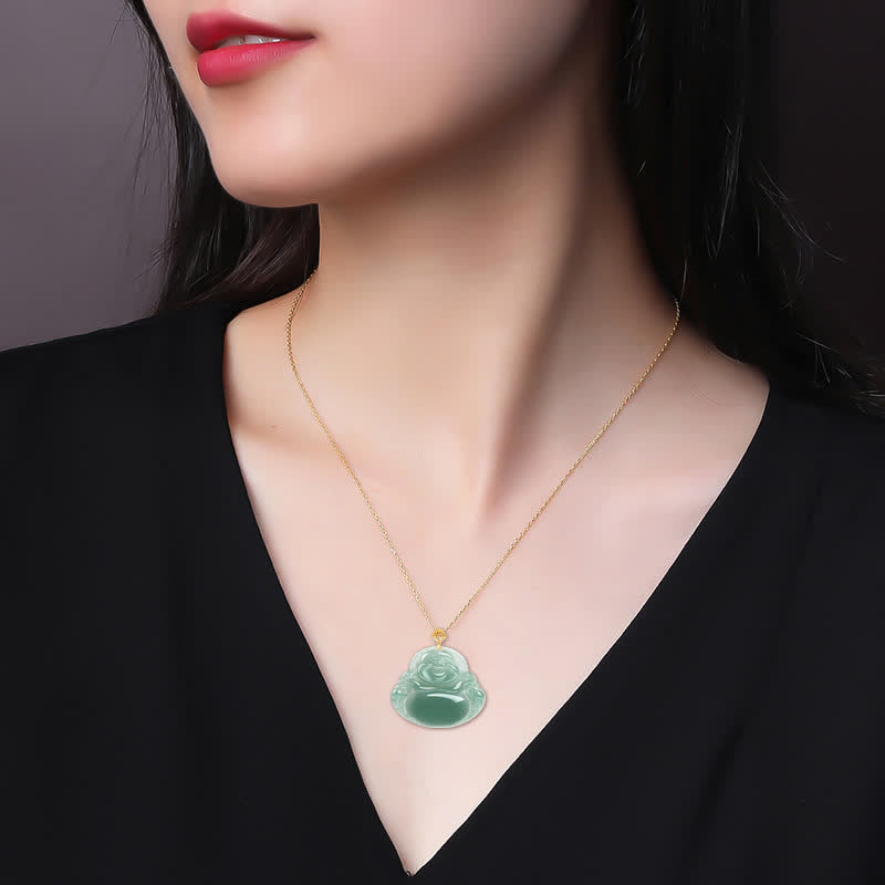 Natural Jade Laughing Buddha Prosperity Necklace Pendant
