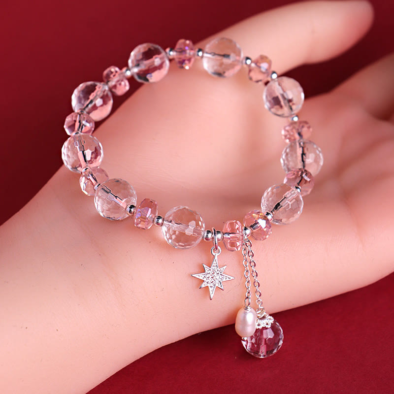 White Crystal and Pink Crystal Protection Star Bracelet