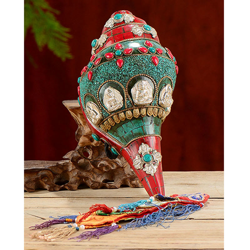 Tibetan Turquoise Shankha Conch Shell Zen Positive Decoration