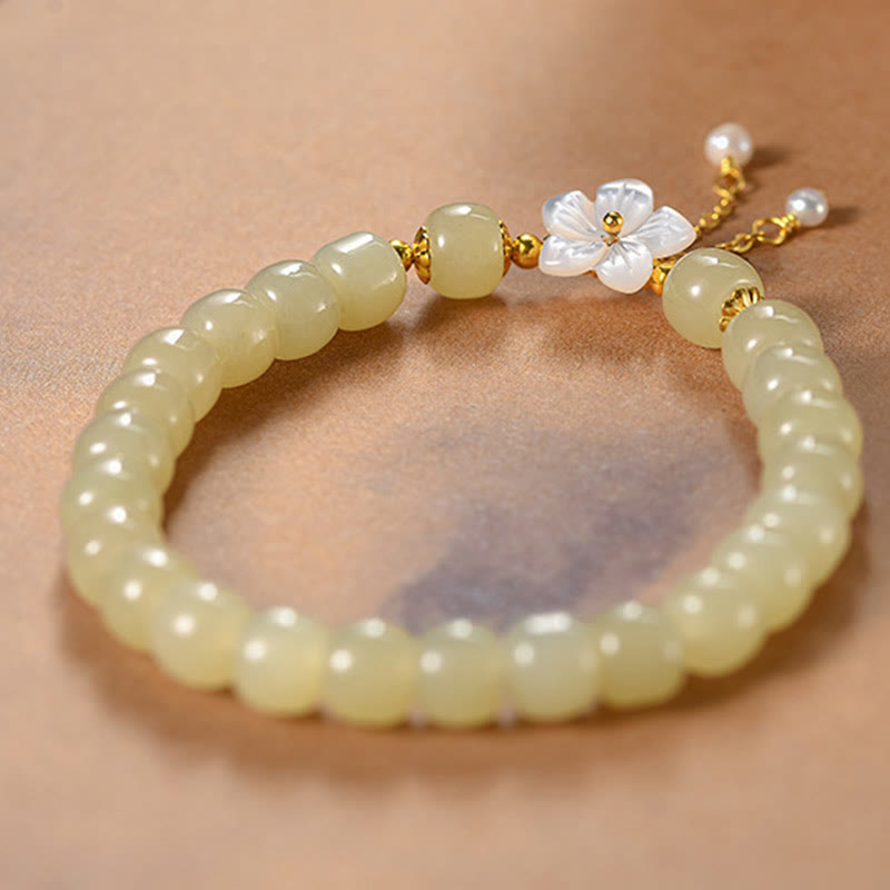 14-16cm Hetian Jade Luck Flower Bracelet