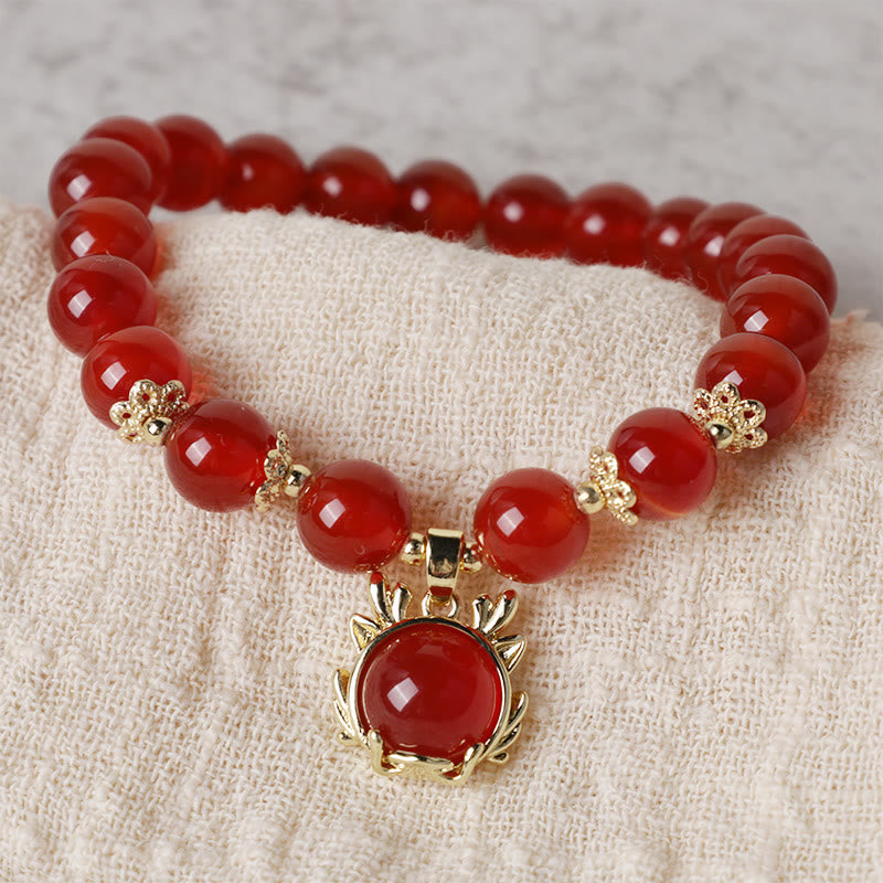 Year of the Dragon Red Agate Jade Peace Buckle Bracelet