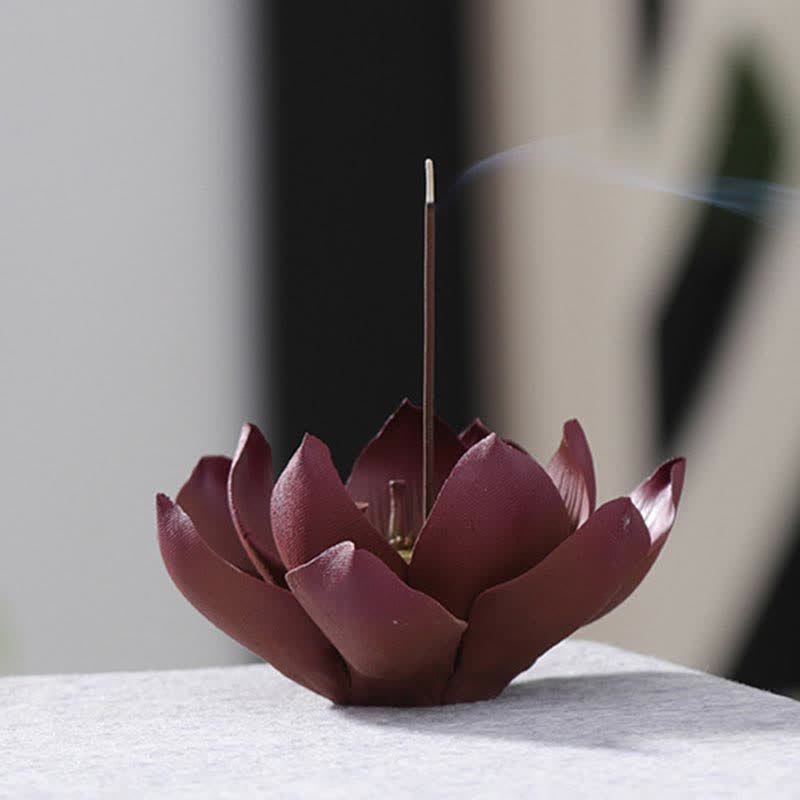 Tibetan Lotus Incense Burner in Purple Clay for Peace & Calm