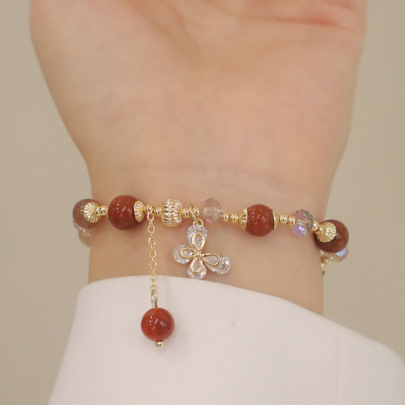 Rutilated Quartz Fu Lu Shou Wealth Butterfly Bracelet