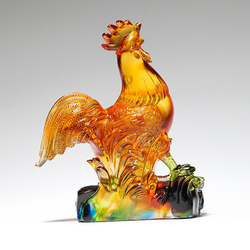 Handmade Liuli Crystal Rooster Zen Decor Art Piece