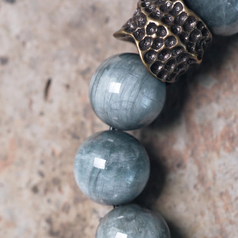 Eagle's Eye Stone Couple Bracelet with Ebony Wood & Copper