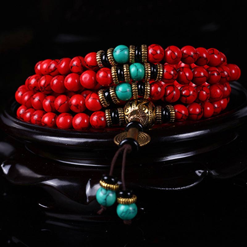 8mm Red Turquoise Lucky Mala Necklace Bracelet