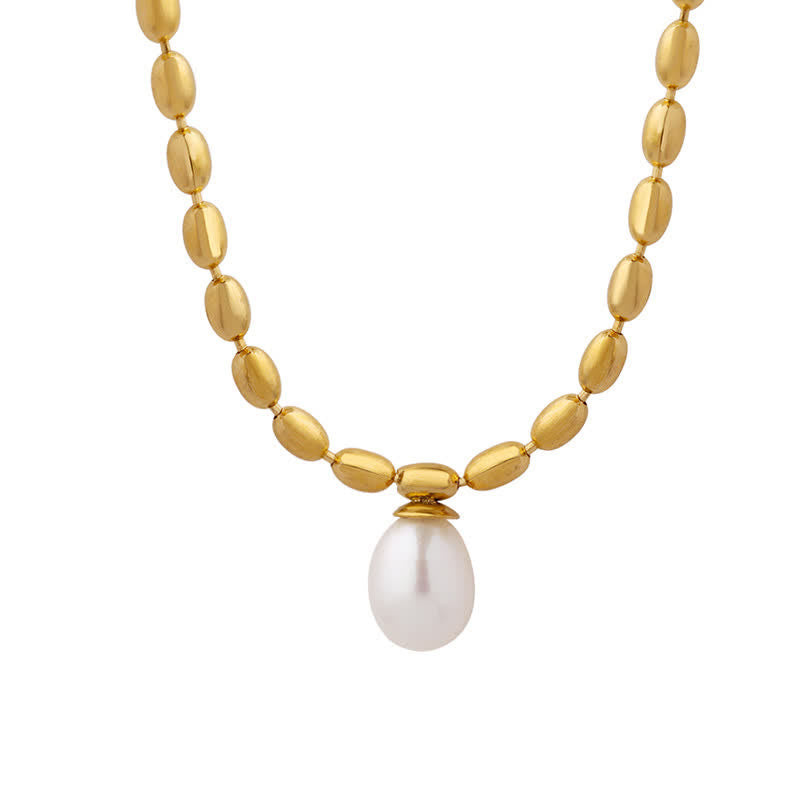 Pearl Necklace Peace Pendant | Calming Titanium Steel Chain