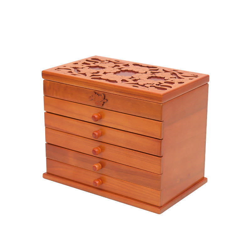 Spacious Six-Layer Vintage Flower Wooden Jewelry Box