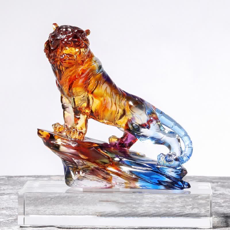 Handmade Liuli Crystal Tiger Art Piece | Protection Decor