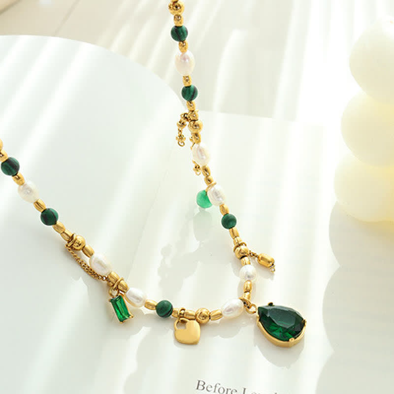 Calm Pearl Necklace Pendant with Zircon & Turquoise 18K Gold