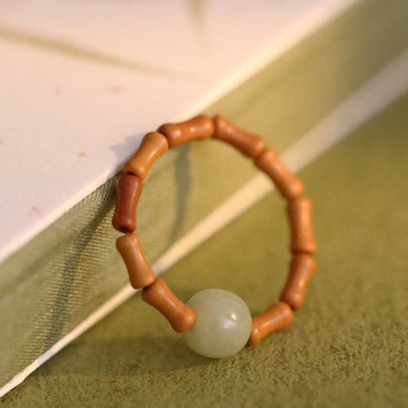Adjustable Hetian Jade Prosperity Bamboo Luck Ring