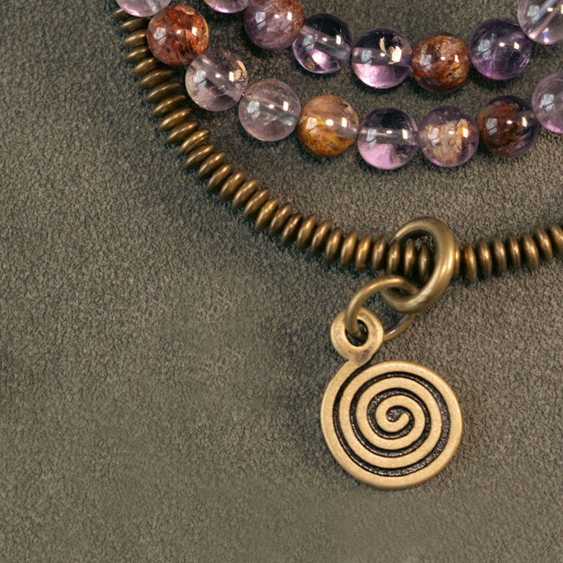Love and Forgiveness Bracelet with Purple Phantom, Red Hematoid & Green Rutilated Quartz