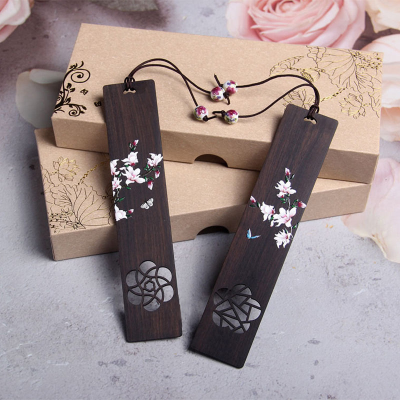 Ebony Wood Butterfly Flower Bookmark for Zen Décor