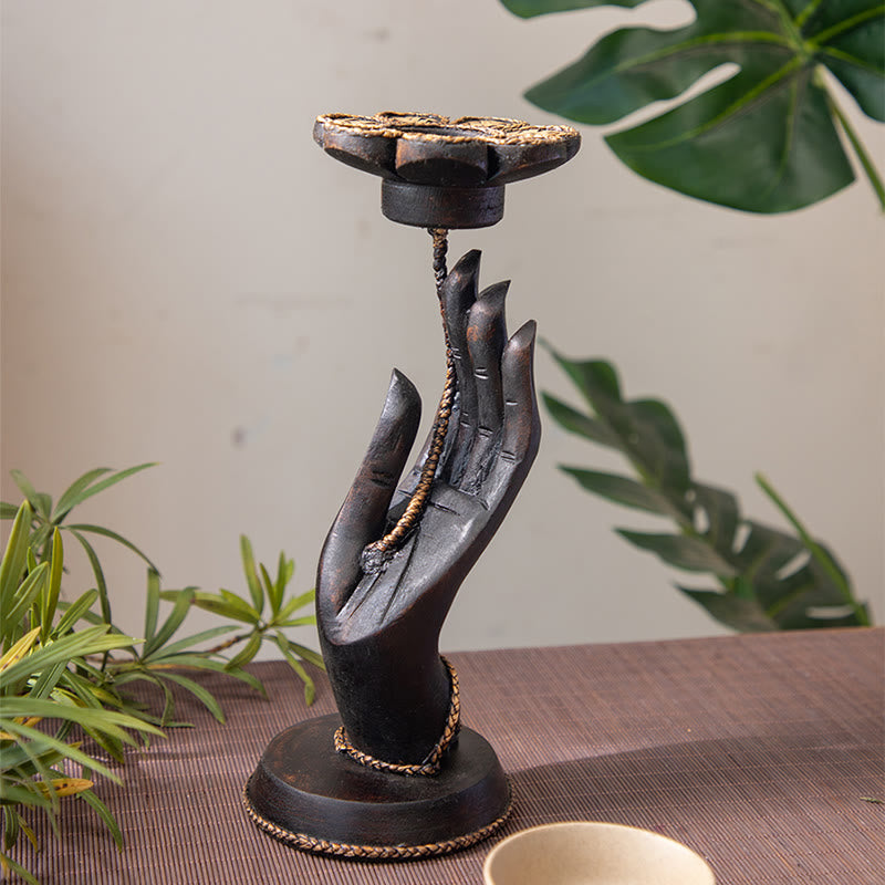 Wooden Hand Pattern Candle Holder | Spiritual Home Accent