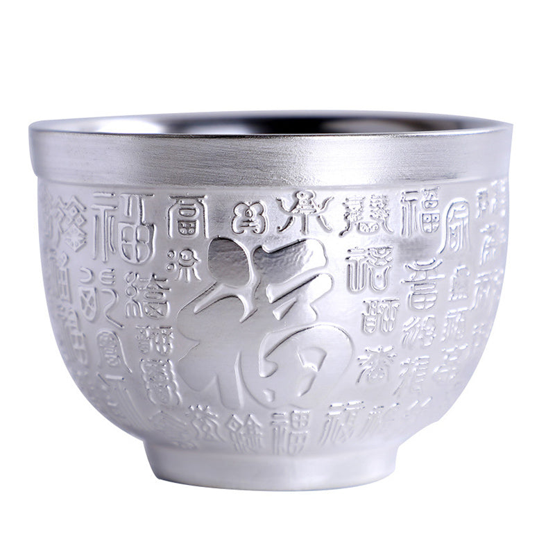 Ceramic Tea Cup with Dragon Phoenix & Fu Character Art - Zen Decor