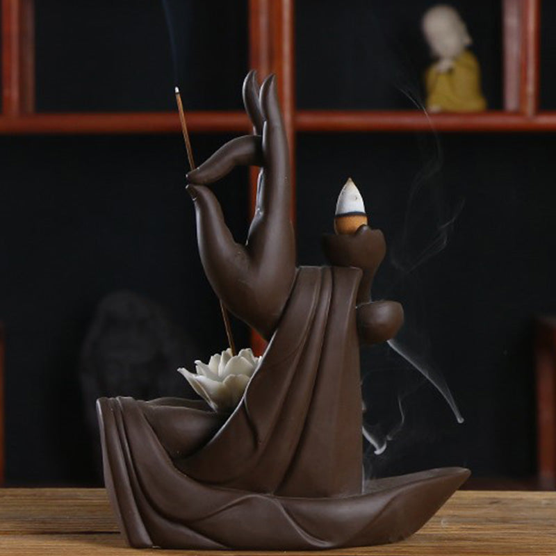 Tibetan Lotus Incense Burner in Purple Clay for Meditation